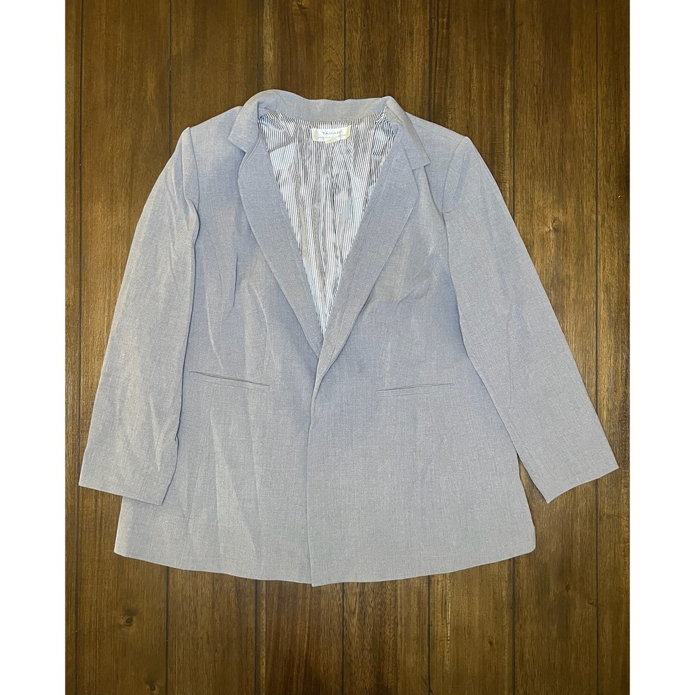 Tahari Arthur S. Levine Womens Plus 16W Light Blue Open Front Pinstripe Blazer